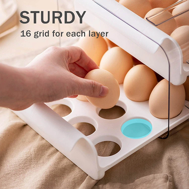 Egg Storage Container Kitchen Fridge Organizer Drawer Egg Plastic Storage Box 32 Grid 2-Layer Egg Container Trays