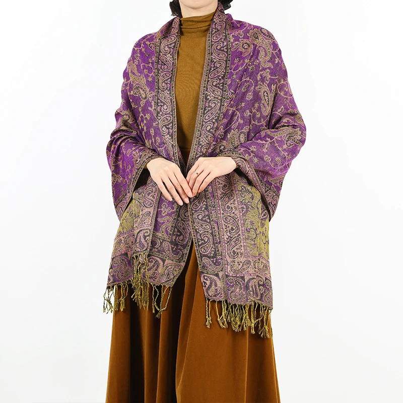 2024 Hot OEM Lady Paisley Fringe Nation Ethnic style Head towel Pashmina scarf maker Cashmere elegant jacquard Paisley shawl