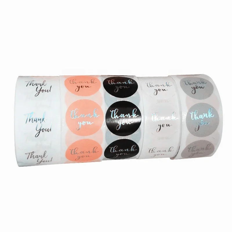 THANK YOU Round Sticker Hot Stamp Gold Foil White Coated Paper Adhesive Sticker in Roll Format for Sealing