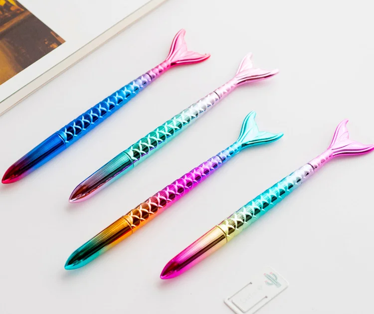 
Gradient color novelty mermaid ballpoint pen cartoon stationary metal UV ballpoint pen creative fishtail pen 