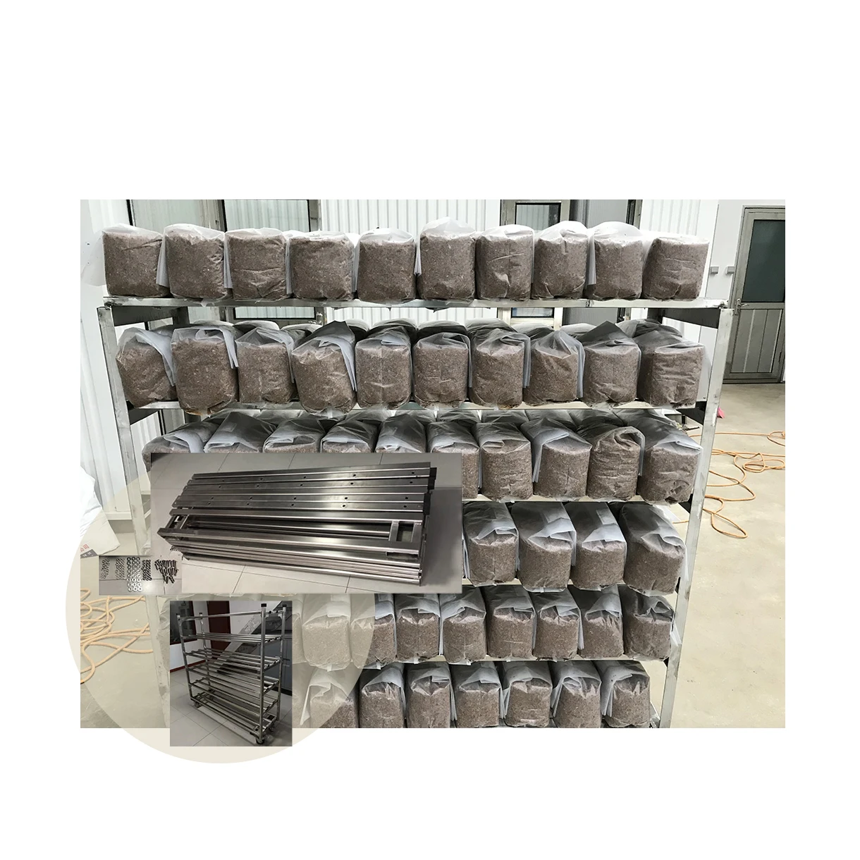 
Japanese mushroom bed cultivation rolling metal trolley cart 