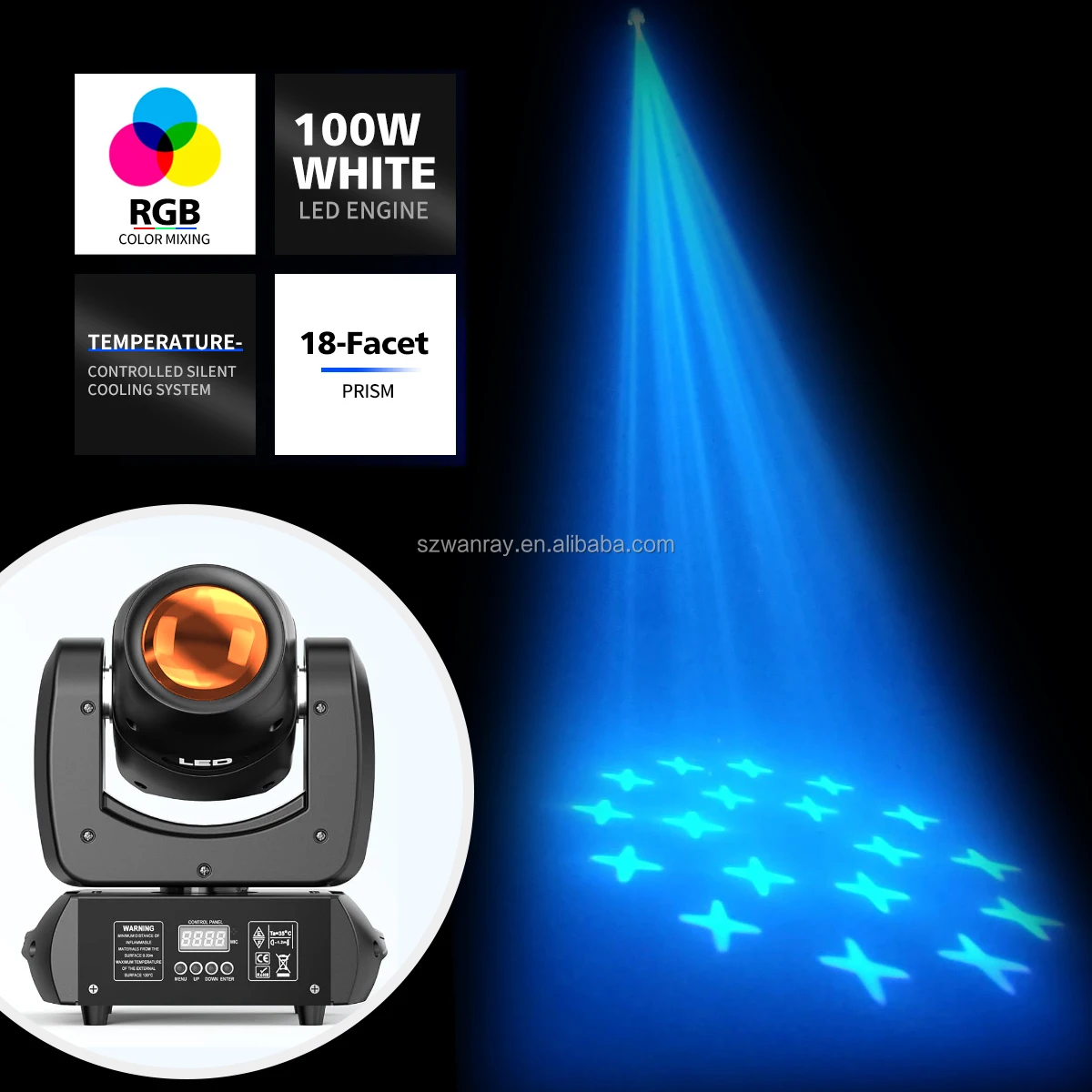 Hot Selling Mini Moving Head 100W Beam Spot Light with 8 Prism for Disco Party Club Bar DJ Show Stage Lighting
