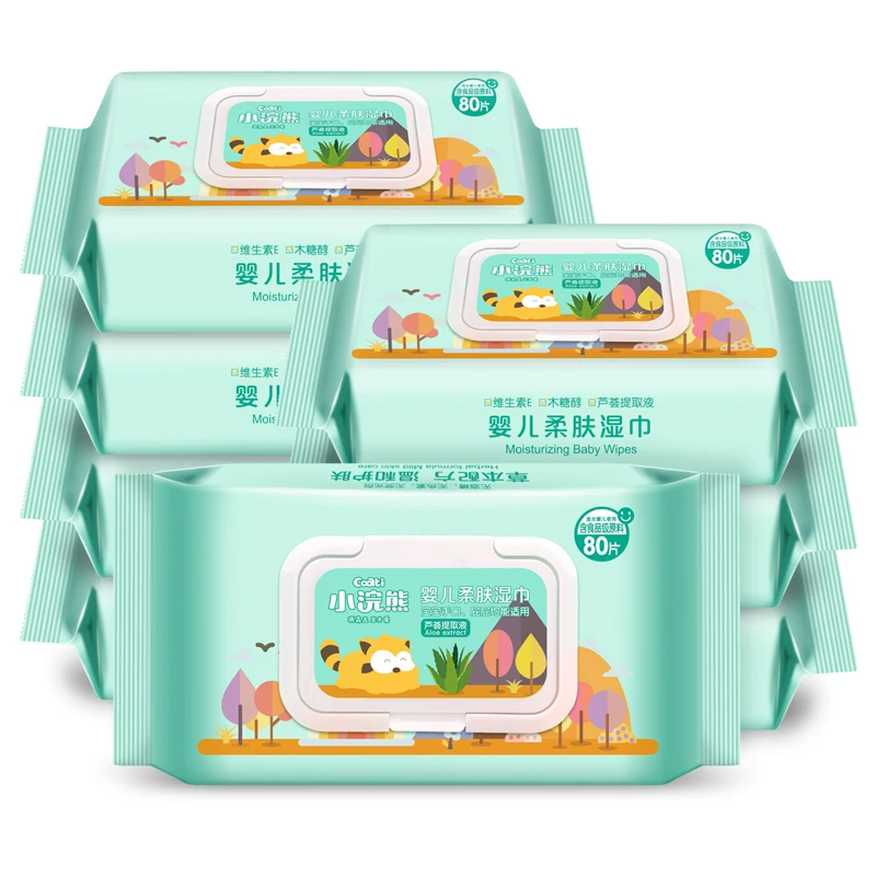 Влажные салфетки Coati с алоэ, Детская бумажная полоска с крышкой, 80 влажных салфеток для вытягивания рук и рта, пакет для новорожденных, влажные салфетки для ребенка, бумажные салфетки для захвата новорожденных