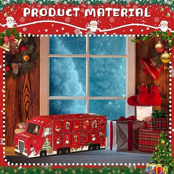 Red Truck Advent Calendar Countdown to Christmas with 24 Storage Drawers Refillable Wood Advent Christmas Wooden Advent Calendar