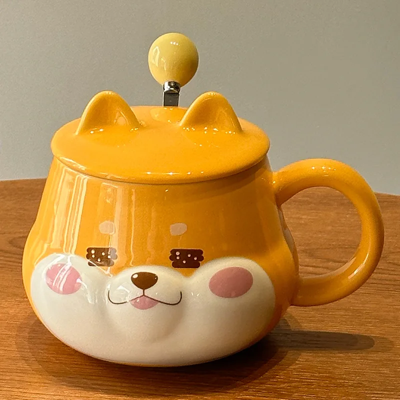 Creative Cute Shiba Inu Ceramic Cup With Lid High-Looking Ins Style Home Couple Water Cup Companion Gift Mug Wholesale