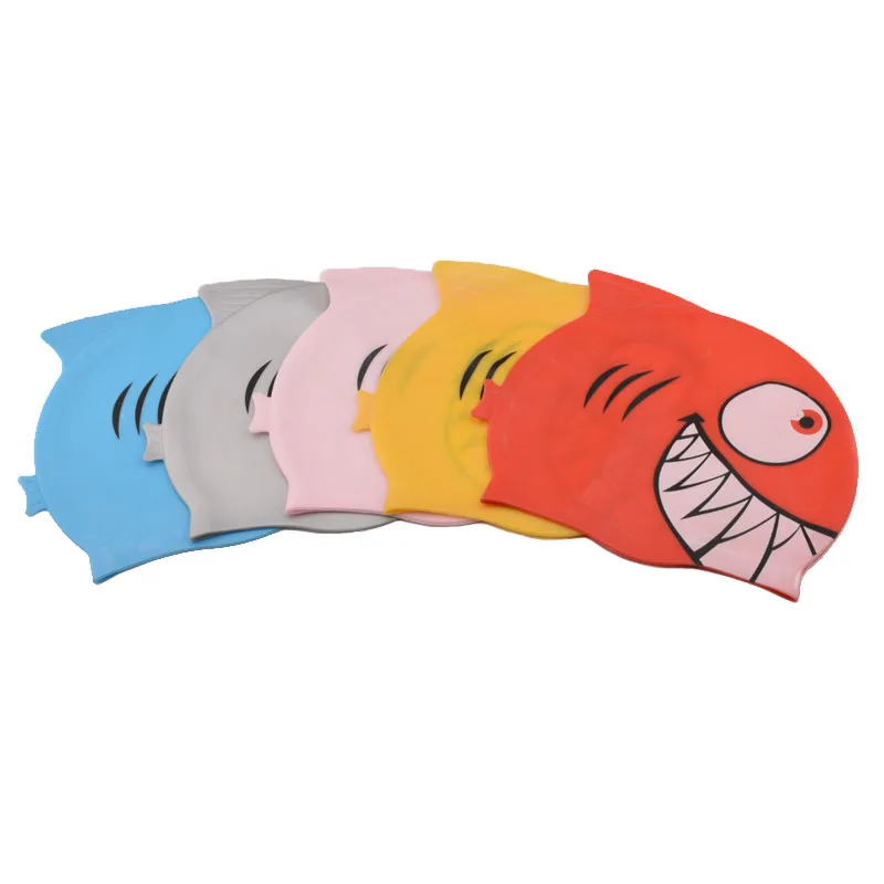 100% Silicone Cartoon Fish Shark Kids Children Waterproof High Elastic Swim Pool Hat Swimming Caps Swim Cap