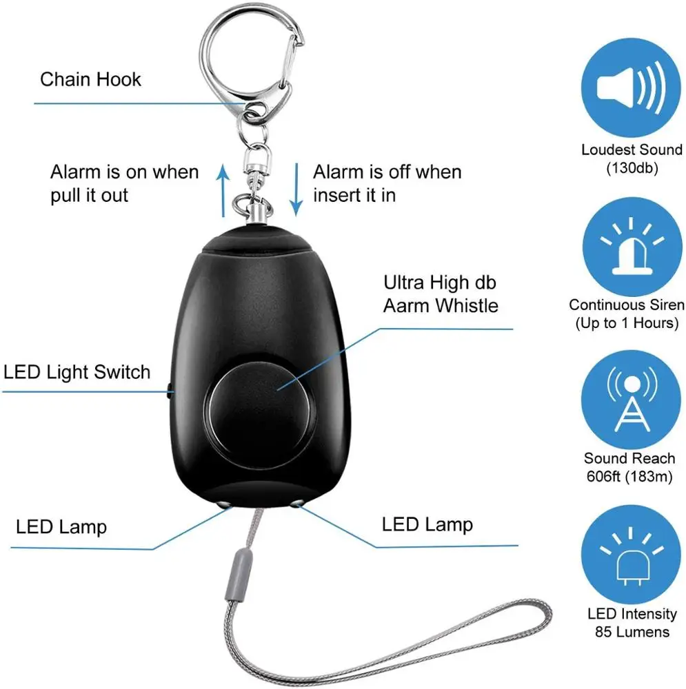 2023 Best Selling 130db 140db Safety Safesound Keychain Security Alarms with Keychain for Elder/Lady/Kids