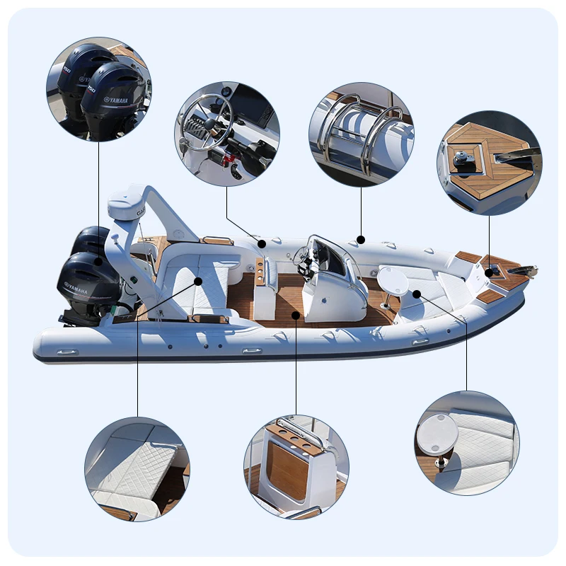Outdoor Sports Luxury Inflatable Rib Boat with Outboard Engine PVC Aluminum & Hypalon Fiberglass Hull for Fishing