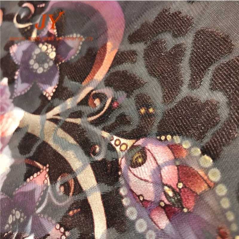 
knitted four way stretch flower print burnout velvet fabric for dress 