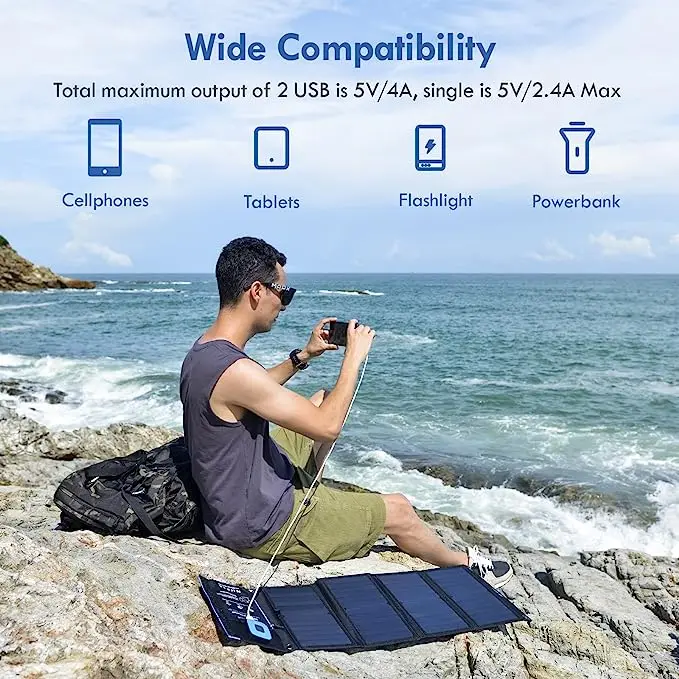Waterproof foldable 5v 28w solar panel charger with USB port