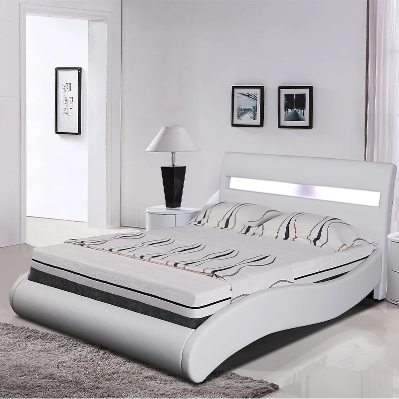 Customized Full-Size Hotel Furniture Soft Luxury Bed Frame Leather Headboard Up-Holstered Beds Simple Design
