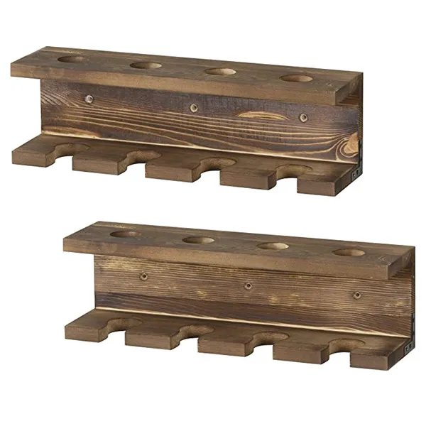 Burnt Wood Baseball Bat Holder and Ball Display Shelf Wall Mounted Sports Memorabilia and Collectibles Floating Shelf