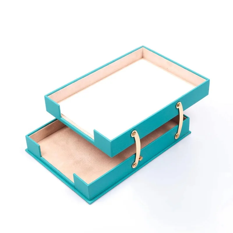 Office Supplies Accessories Stacking gold tray posts Customizable luxury 2 tier desktop file document tray desk organizer