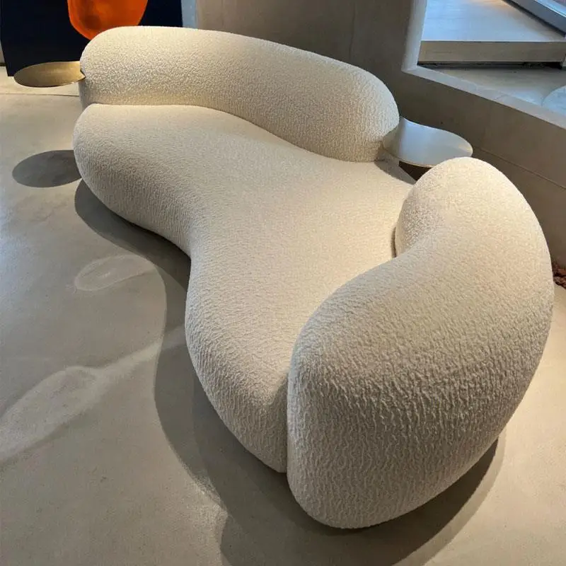 Light French curved sofa Italian minimalist small unit three person sofa Light Luxury Lamb Fleece Milk Oil Wind Pea Sofa