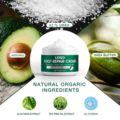 Private Label Hand And Foot Care Cream Peptide Whitening Repair Moisturizing Tea Tree Oil Urea 40% Foot Cream For Cracked Heels