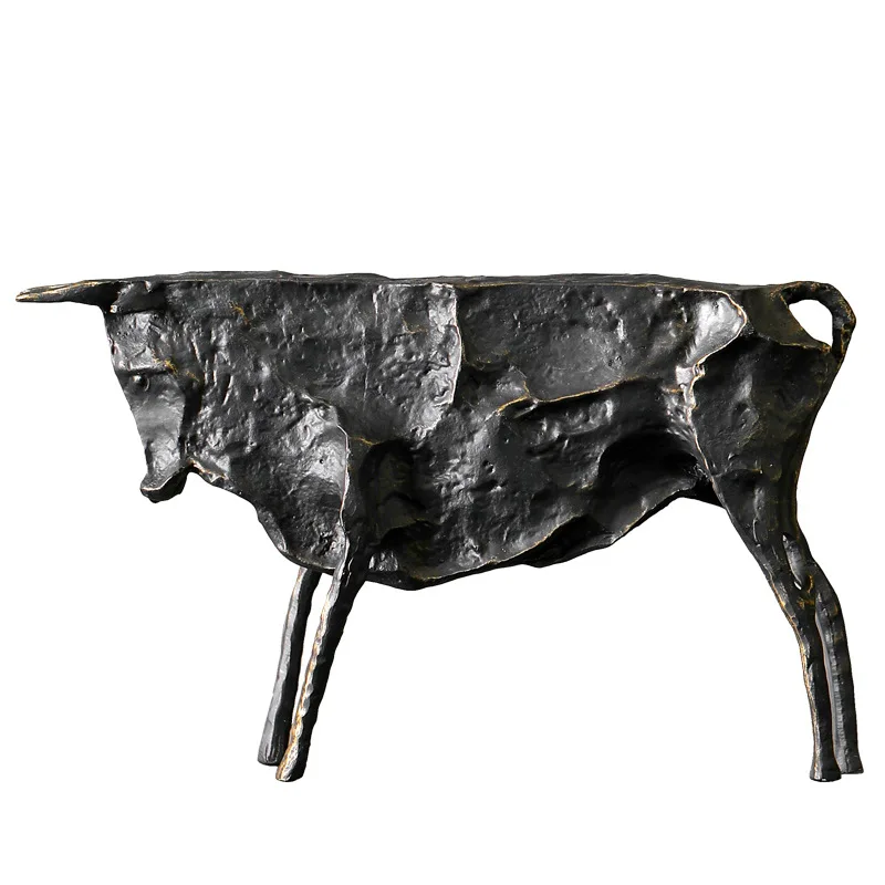 Wholesales Custom Office Animal Bull Statue Bronze Handmade 3D Iron Sculpture