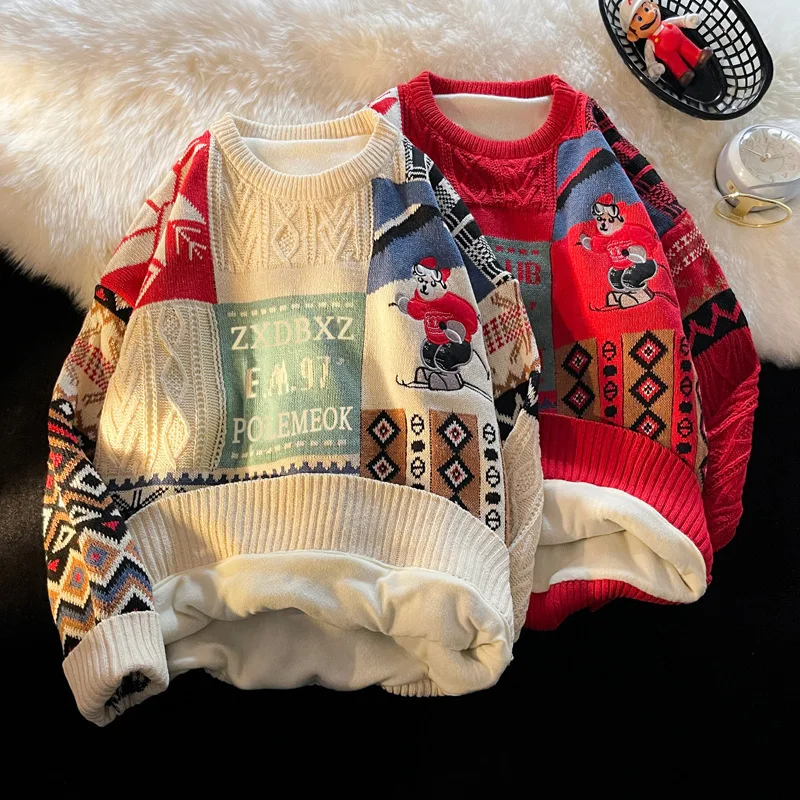 Loose thick and warm knit sweater autumn and winter Trendy and versatile unisex outfit Christmas couple sweater