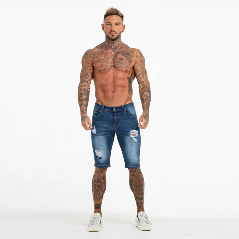 Drop Shipping Mens Street Wear Blue Skinny Soft Washed Skinny Fit Stretch Jeans Shorts