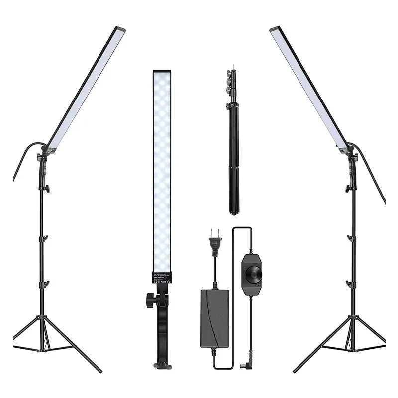 2 Pack Photography Lighting LED Video Light Stick Kit Dimmable 5500K with Stand for Photographic Video Fill Light