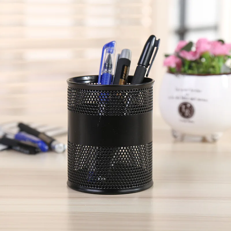 Высококачественный популярный черный Настольный органайзер для ручек, круглый стол, металлический сетчатый держатель для карандашей и ручек