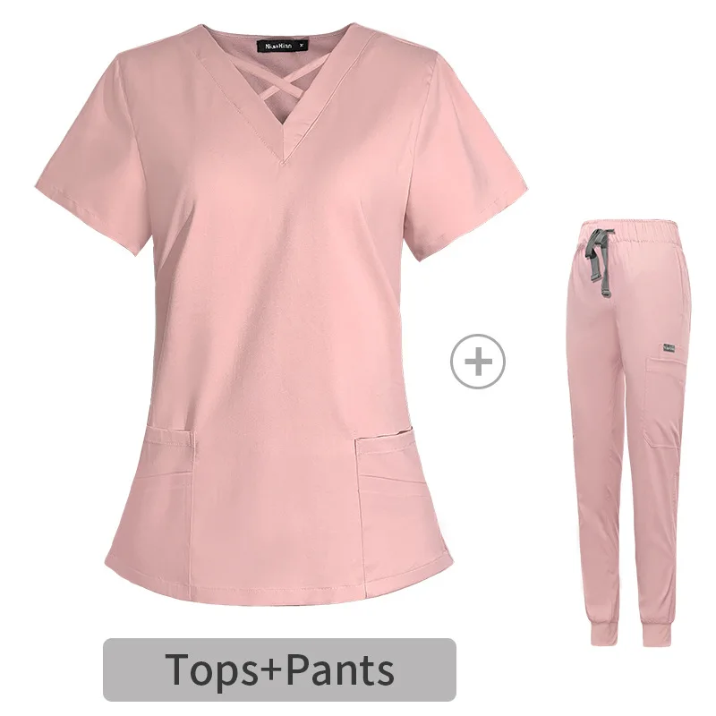 High quality beauty salon 94% polyester 6% spandex custom logo pet/dental hospital nurse doctor unisex scrubs uniform set