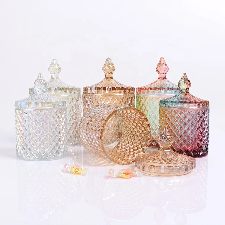 BOYE Wholesale Luxury Unique Iridescent Pineapple Shape Glass Candle Containers Jars with Lids for Candles Making