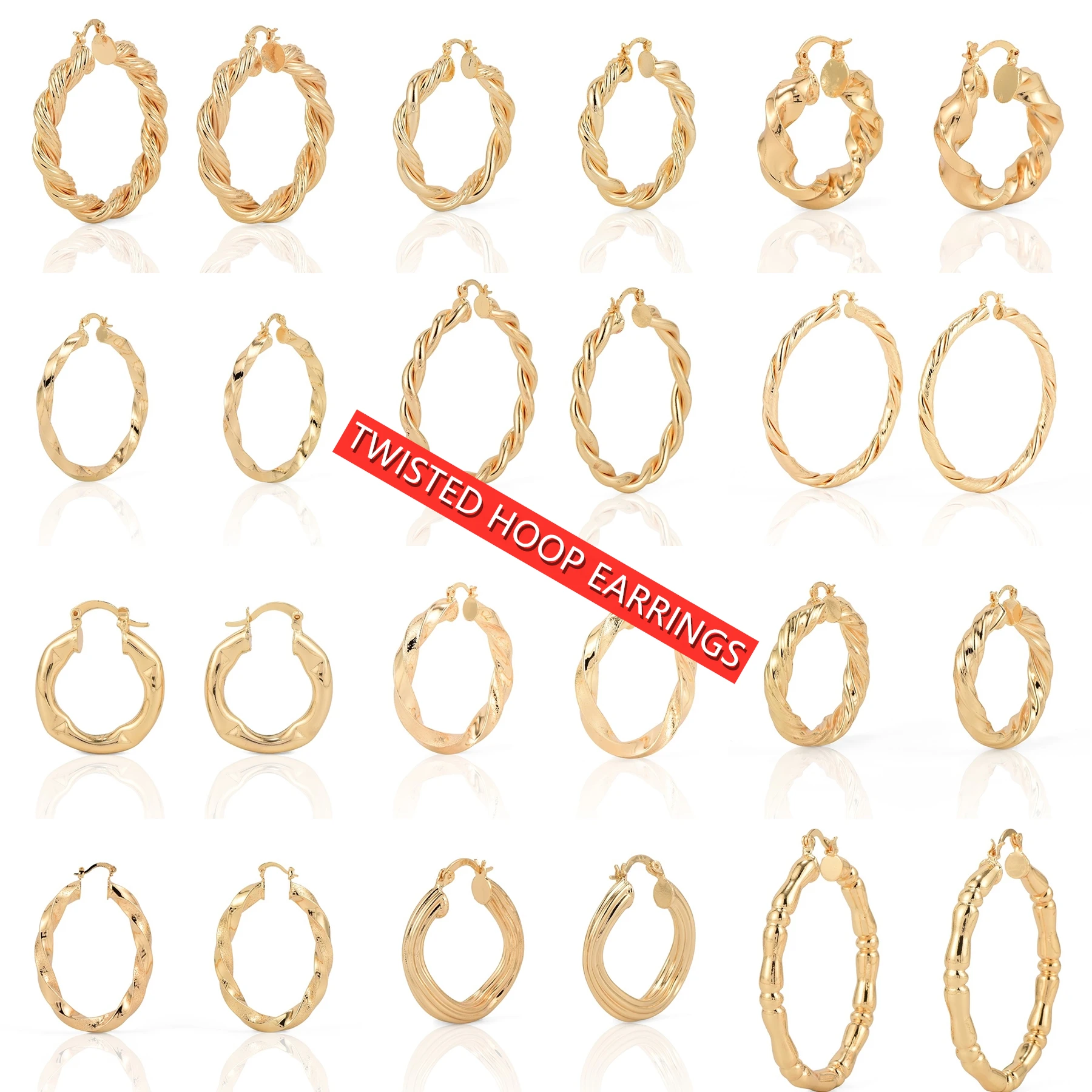 
More Than 3000 Designs Earrings Jewelry Wholesale Copper Alloy 14k Gold Plated Twisted Big Large Earring Cheap Hoop Earrings 