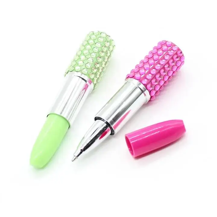 Creative stationery cheap cute diamond lipstick shaped ballpoint pen custom gift