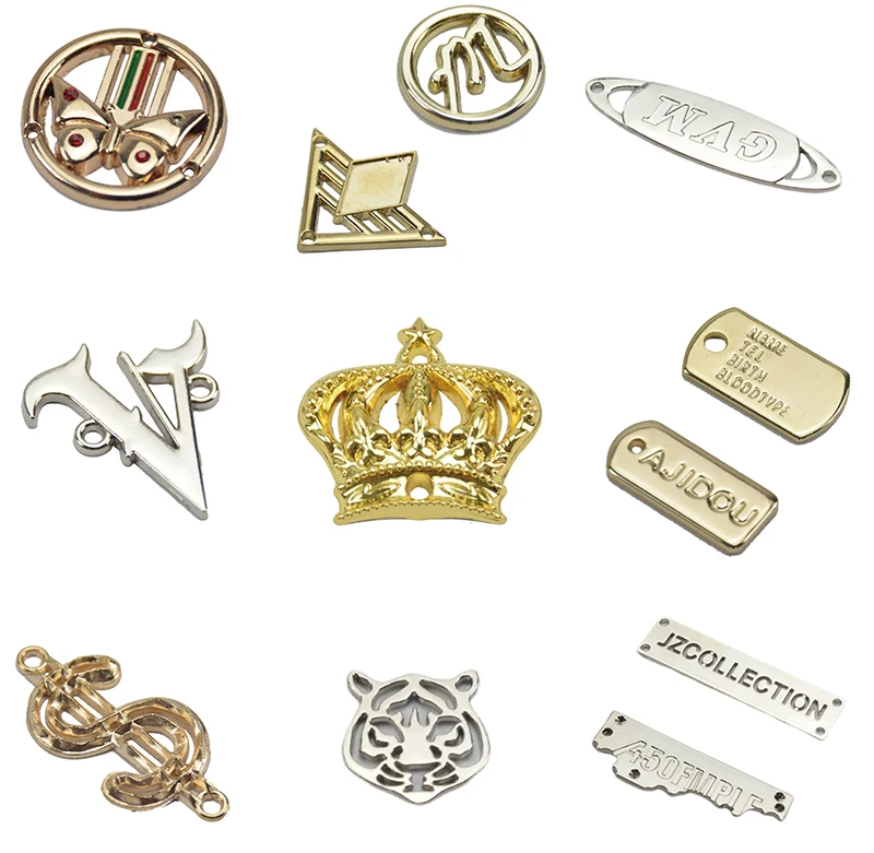 Garment Accessories Brand Logo Bag Gold Embossed Metal Label Tag Metal Tag Plate Custom Logo For Garment Clothes Bag