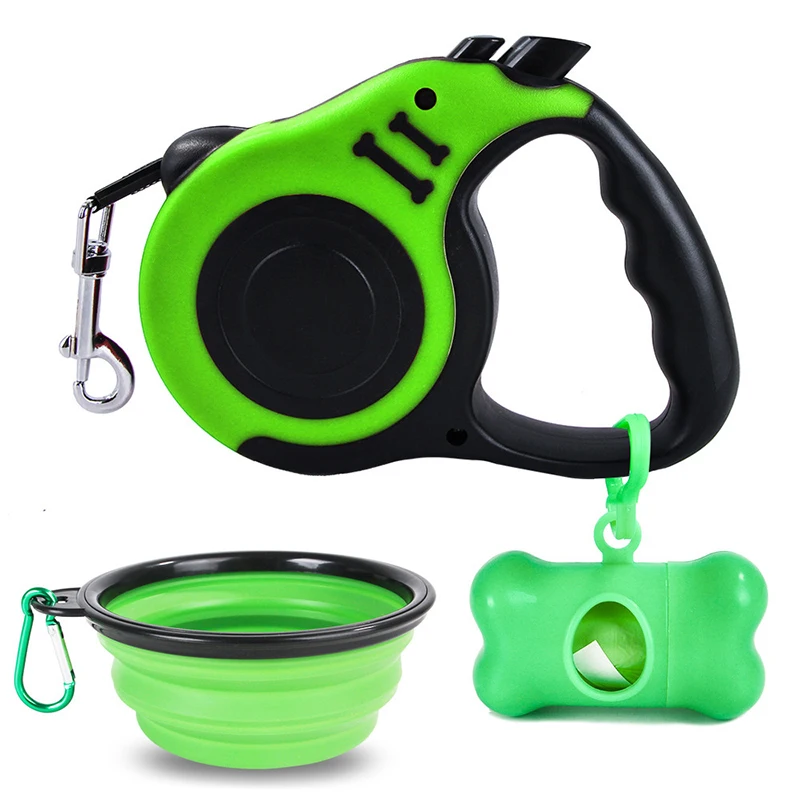 
3 piece Wholesale Retractable Hands Free Plastic Nylon Training Walking outdoor poop bags bowl Pet Dog Leash with Water Bottle 