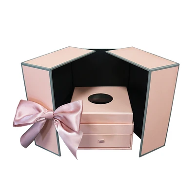 Promotion creative art paper drawer box rose eternal life packaging box double open lipstick collection