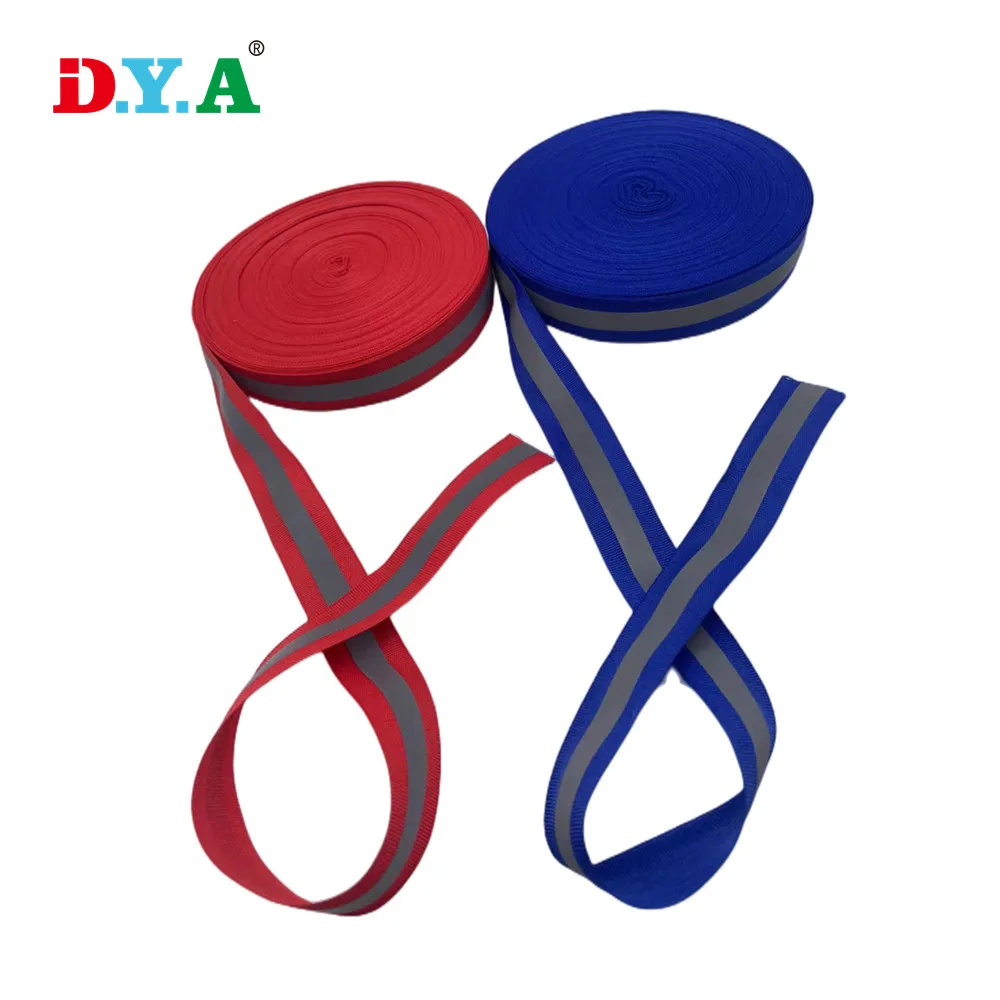 Orange white yellow red blue customize color reflective polyester webbing safety tape for outdoor