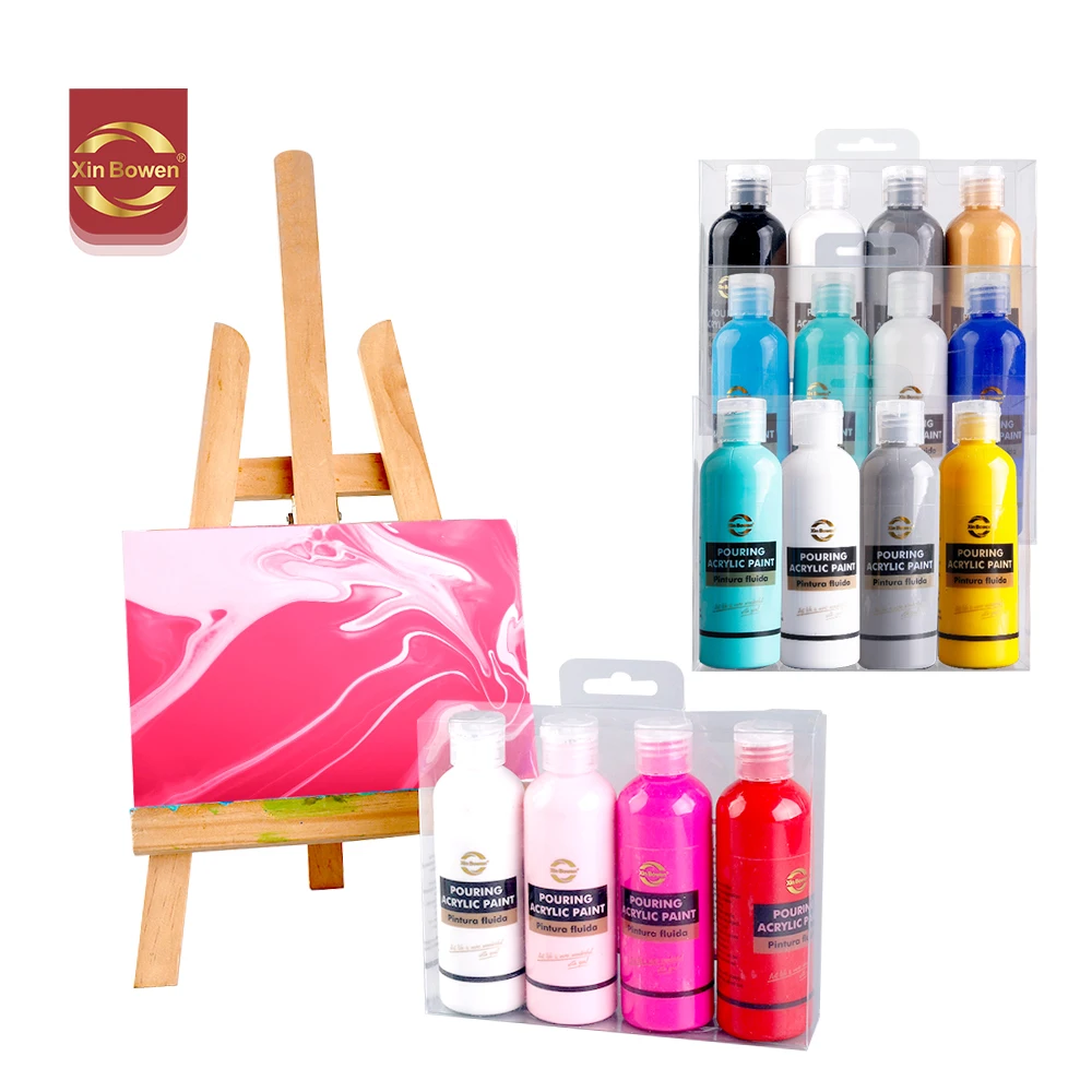Xin Bowen 4pcs Set Splashing Art Pouring 100ml Fluid Pigment Rich Color Matching DIY Set Canvas Glass Paper Artistic Creation