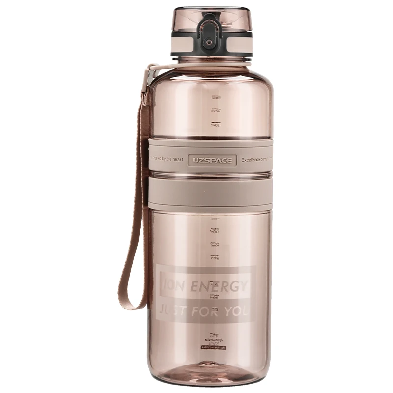 UZSPACE Portable 2 Liter 2 Litre 2L Fancy 64oz Big Large Clear Workout Sports Gym Plastic Tritan Drink Water Bottle with Filter