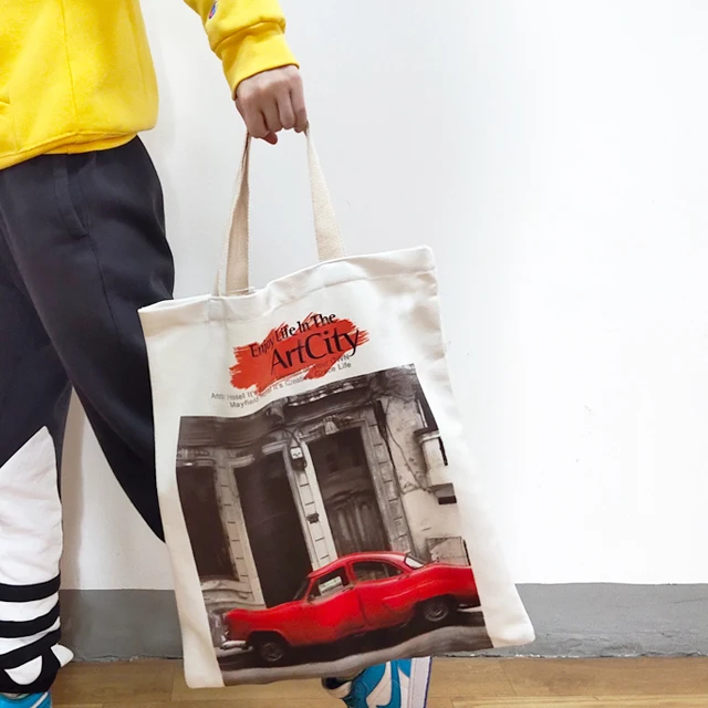 Girl Handbag Cotton Eco Shopping Bag Reusable Grocery Canvas Tote Bag Supplier