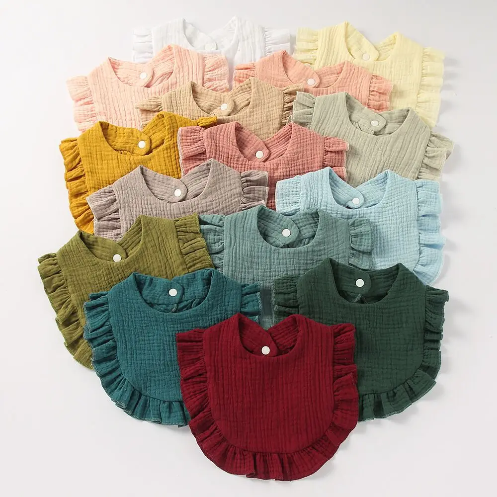 Newborn Teething Drooling 100% Cotton Bibs Double Layers Muslin Saliva Towel Candy Colors Baby Muslin Ruffle Bibs for Girls Boys