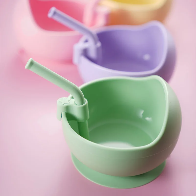 Baby bowl spoon silicone tableware children wooden handle silicone spoon training baby food supplement sucker bowl