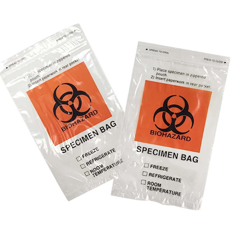 Medical Use 3 Wall Plastic Biohazard Specimen Transport Bags for Laboratory