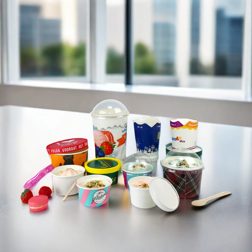 Customized 5 8 16 oz ice cream cup disposable take out dessert yogurt frozen ice cream paper cup with lids