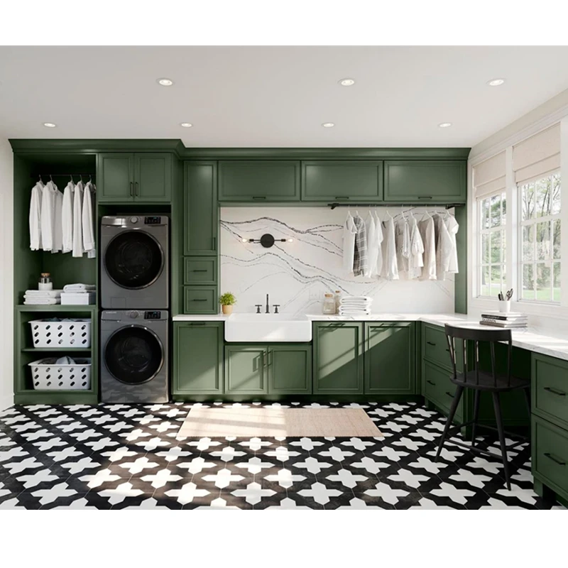 CBMmart Green Lacquer Finish Entire House Kitchen Cabinets Wooden Storage Dirty Cloth Laundry Cabinets