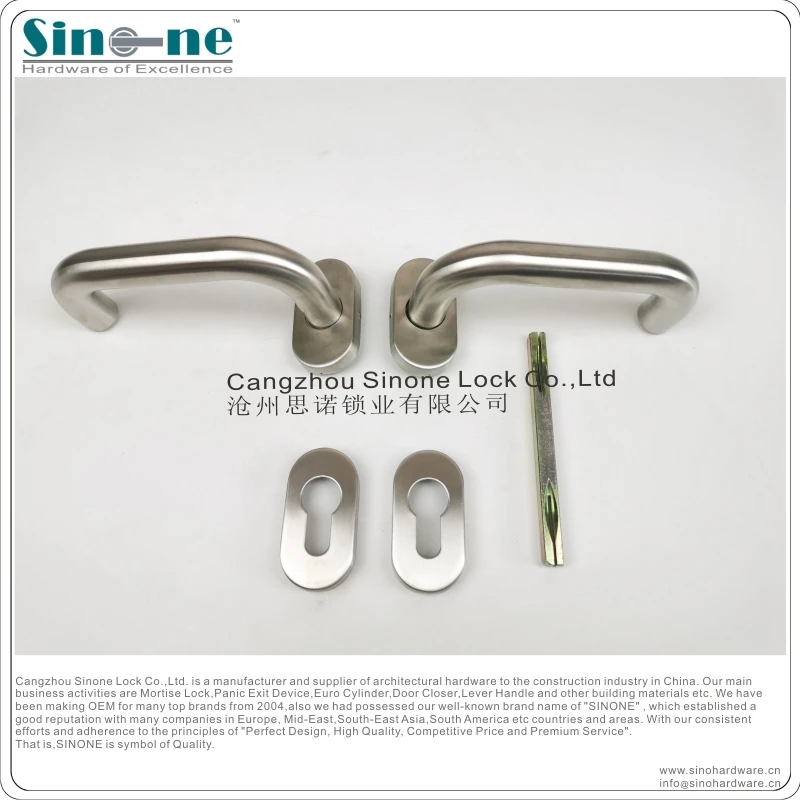 Euro Stainless Steel 304 Lever Handle for Mortise Sash Lock hollow tube with rosette Oval rose fire rated door handle EN1906