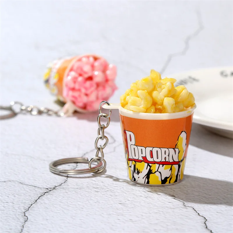 Creative Simulation Popcorn Bucket Keychain Mini Snack Cup Key Ring Pendant Gift