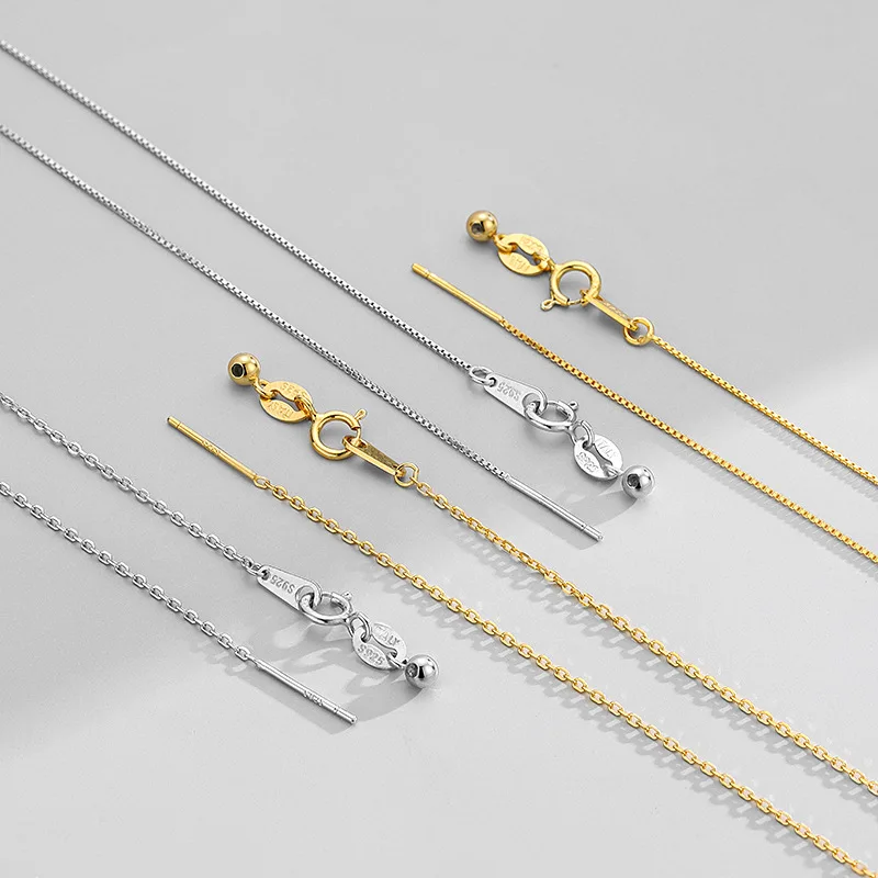 High quality S925 sterling silver gold plated cross box chain adjustable necklace with stopper bead for jewelry making
