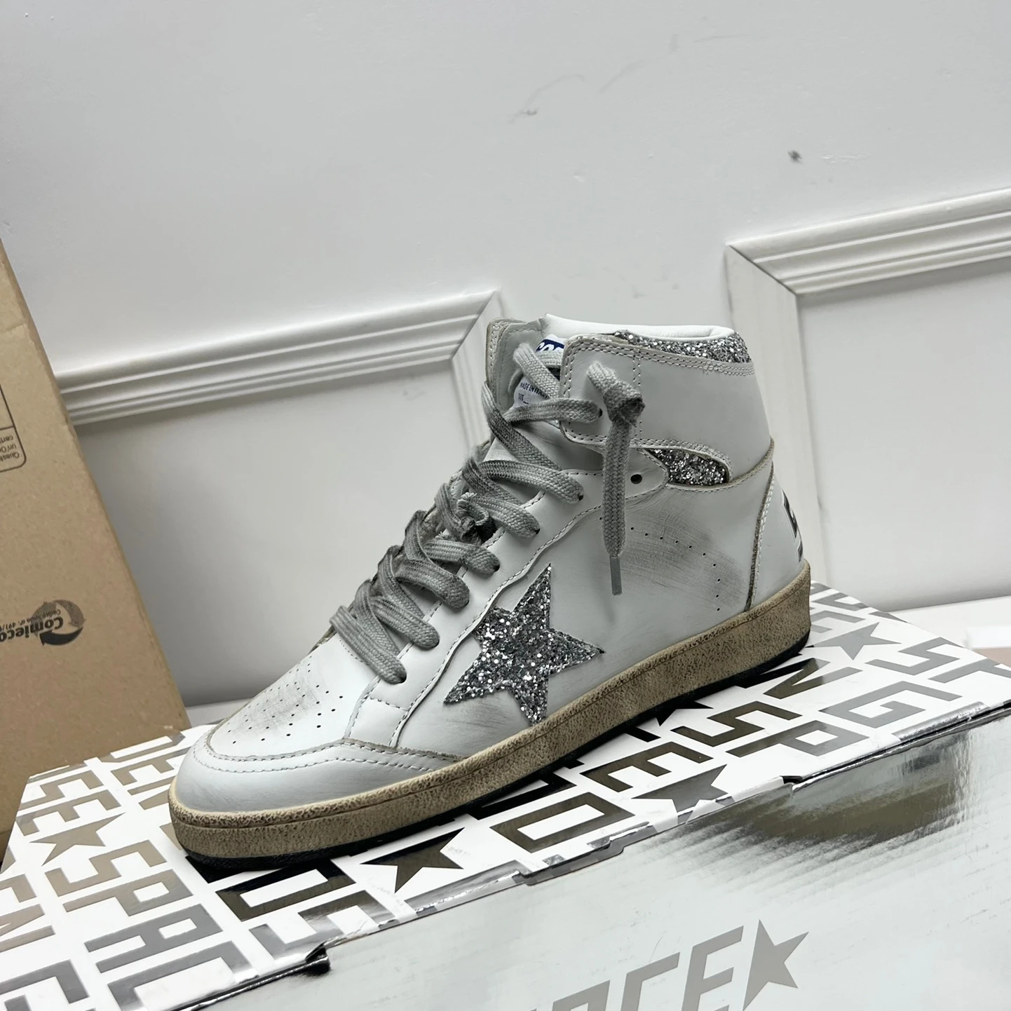 Goldenes Superstar Sneakers Metal Lettering Genuine Leather Walking Style Shoes Star Logo Gooses Women High Sneaker