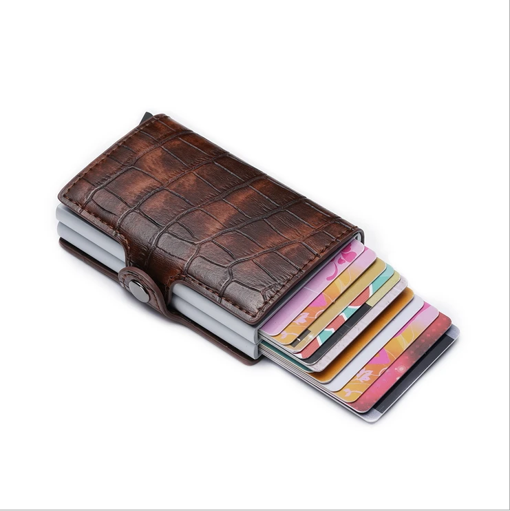 
Credit Card Holder RFID Blocking Genuine Leather Vintage Aluminum Business Wallet 
