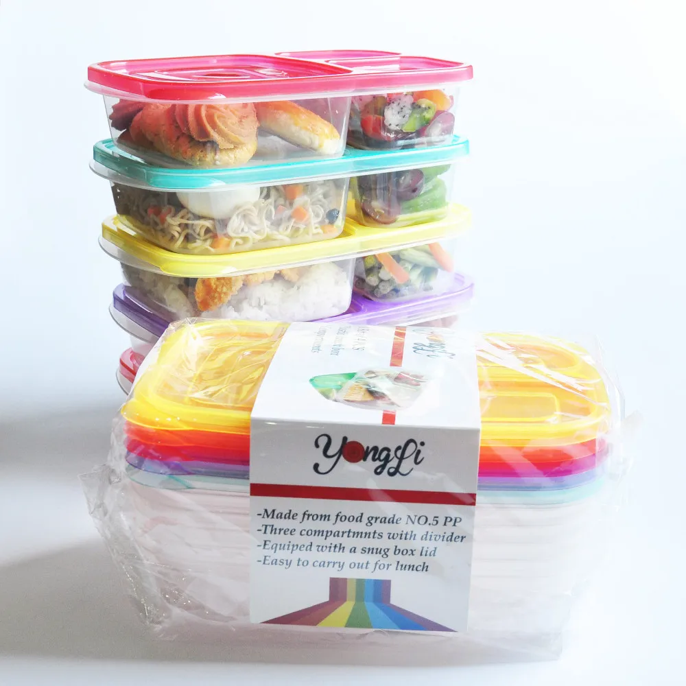 Yongli 4-Piece Microwave Dishwasher Safe Bento Lunch Box Set 3 Compartment Plastic Food Storage Containers School Kitchen Use