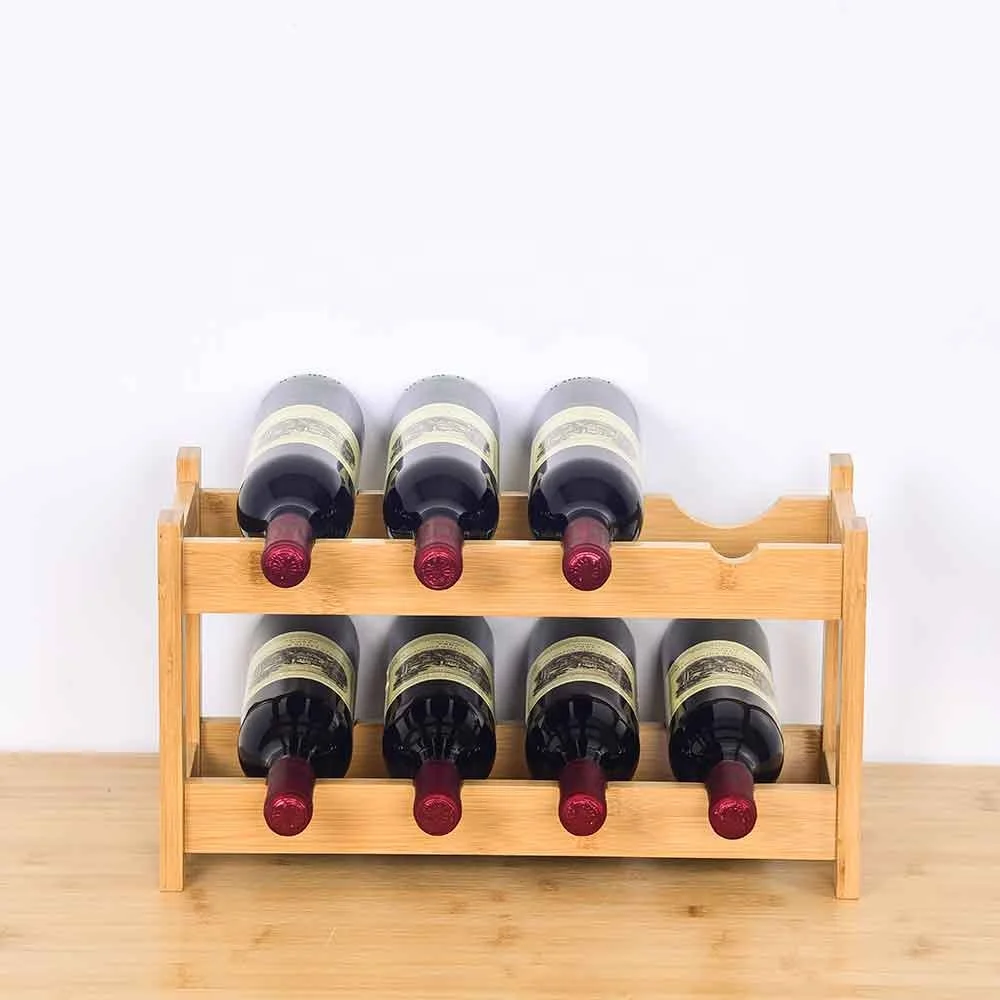 Wine Rack Free Standing 8 Bottles 2 Tier Bamboo Wine Rack Countertop Cabinet Wine Rack