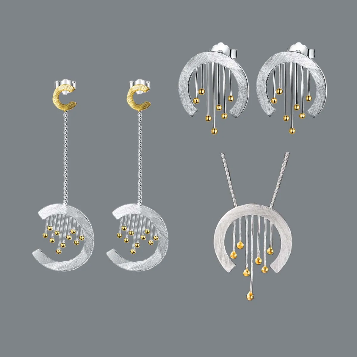 Lotus Fun 925 Sterling silver 18k gold plated China Creative Oriental Element Vintage Door Curtain desgine Jewelry Set for Women
