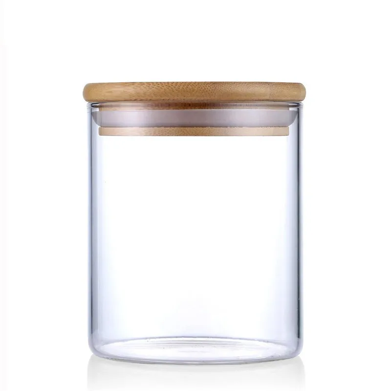 Kitchen Use 500ml 14oz High Borosilicate Airtight Glass Storage Jars With Bamboo Lids Set