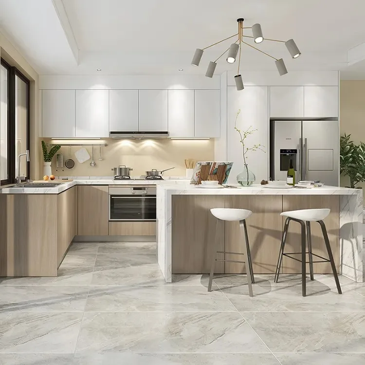 2024 Free design china made modular kitchen furniture modern glossy kitchen cabinets wooden from 18 years Factory